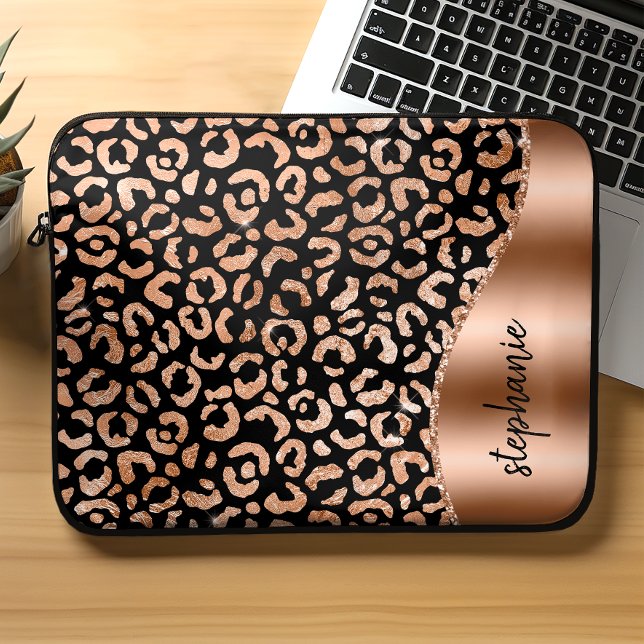 Personlig Leopard Spots Ro Guld Black Laptop Fodral (Skapare uppladdad)