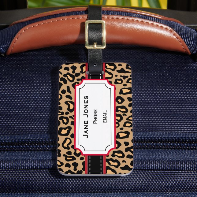Personlig leopardbagagetikett bagagebricka (Framsida Insitu 2)
