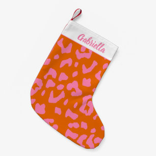 Personlig leopardmönster i rosa orange liten julstrumpa
