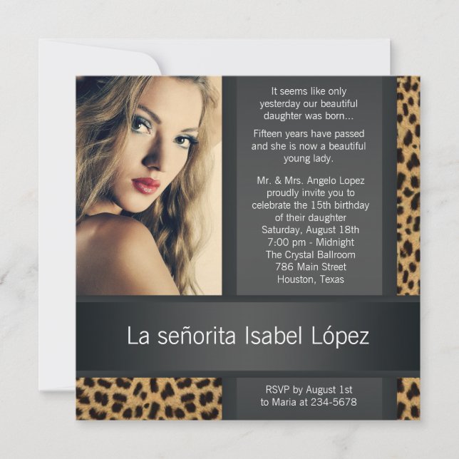 Personlig Leopards Foto Quinceanera Inbjudningar (Framsida)