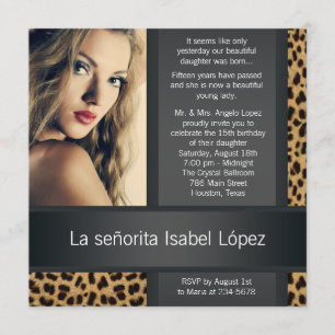 Personlig Leopardyfoto Quinceanera Inbjudningar