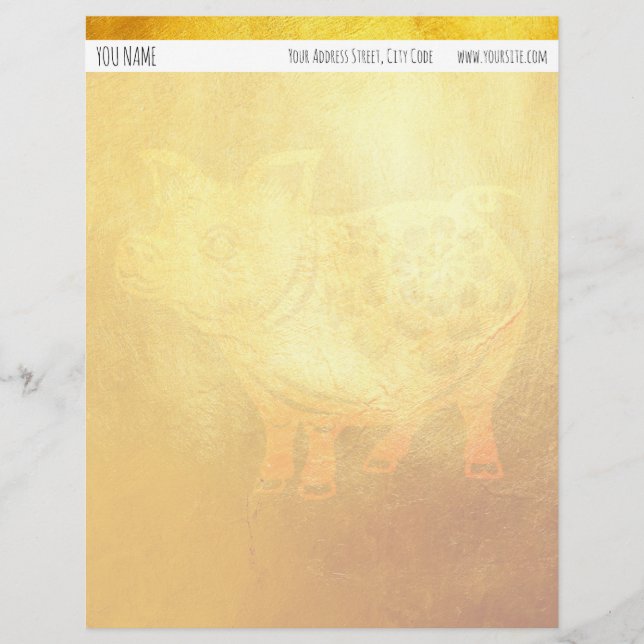 Personlig LetterH för nytt år för guld- gris Brevhuvud (Framsida)