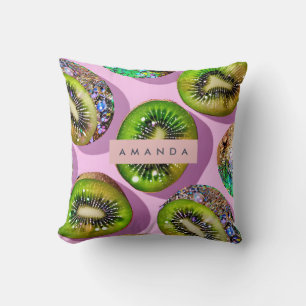 Personlig levande glitterkiwi Pop Art-design Kudde