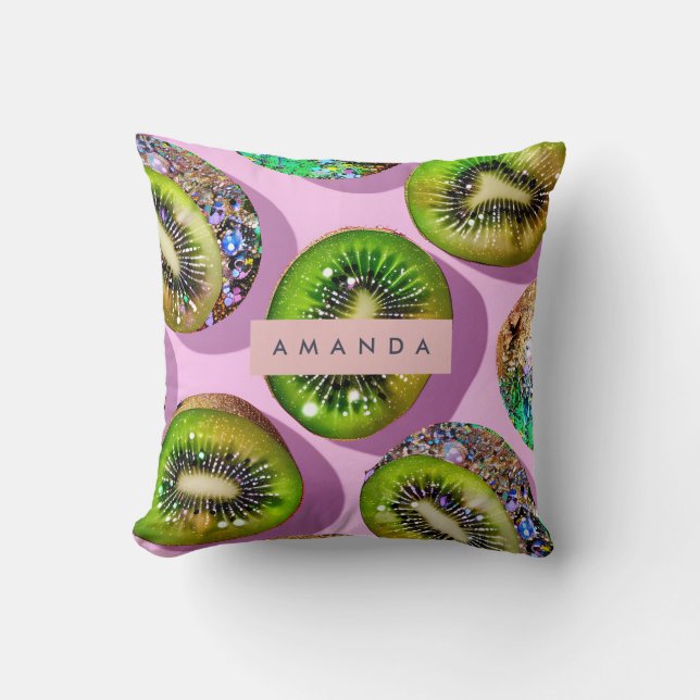 Personlig levande glitterkiwi Pop Art-design Kudde (Framsida)