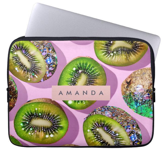 Personlig levande glitterkiwi Pop Art-design Laptop Fodral (Framsidan)