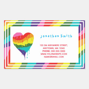 Personlig LGBT Rainbow Heart Rektangulärt Klistermärke