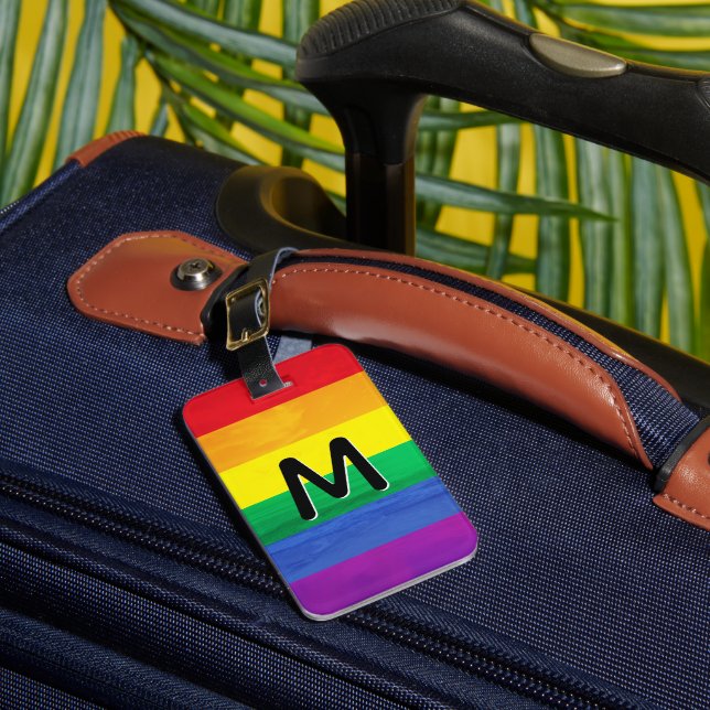 Personlig LGBT-regnbågsstrandmonogram Bagagebricka (Framsida Insitu 1)