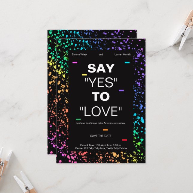 Personlig LGBTQ digital, modern svart bröllop Inbjudningar (Fram/Back In Situ)