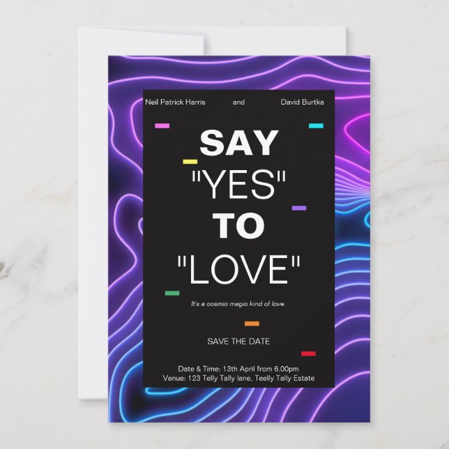 Personlig LGBTQ digital, modern svart bröllop Inbjudningar (Framsida)