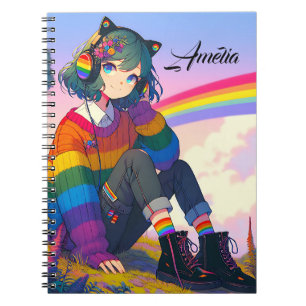 Personlig LGBTQIA+ Animeflicka Lesbisk Stolthet Anteckningsbok