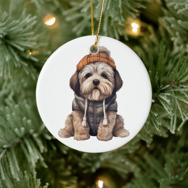 Personlig Lhasa Apso Hund Julgransprydnad Keramik (Träd)
