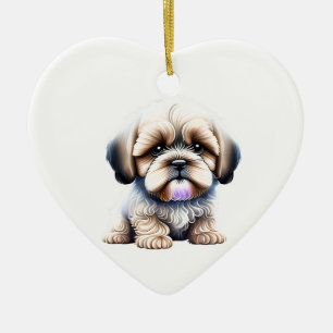 Personlig Lhasa Apso Puppy Julgransprydnad Keramik