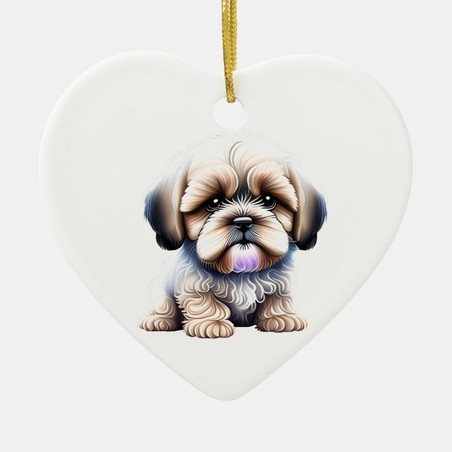 Personlig Lhasa Apso Puppy Julgransprydnad Keramik (Framsidan)