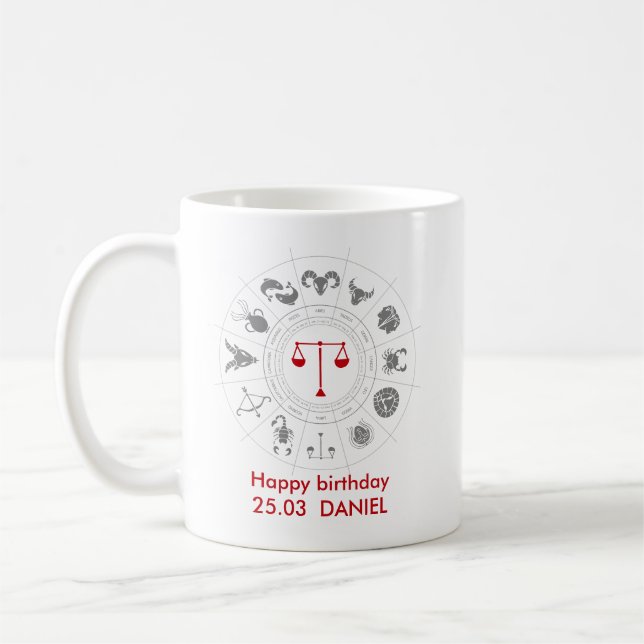 Personlig Libra Zodiac Birthday Gift Kaffemugg (Vänster)