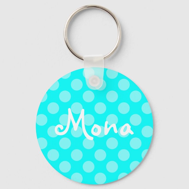 Personlig Light Aqua Polka Dot Nyckelring (Framsida)