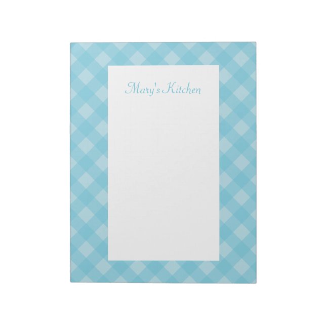 Personlig Light Blue Gingham Anteckningsblock (Roterad)