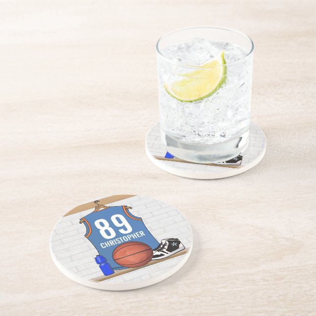 Personlig Light Blue Orange Basketball Jersey Underlägg (Sidan)