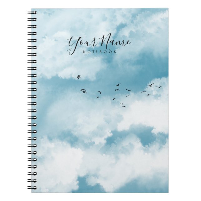 Personlig Light Blue Summer Clouds Anteckningsbok (Framsidan)
