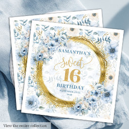 Personlig Light Blue Sweet sixteen Glitter Pappersservett