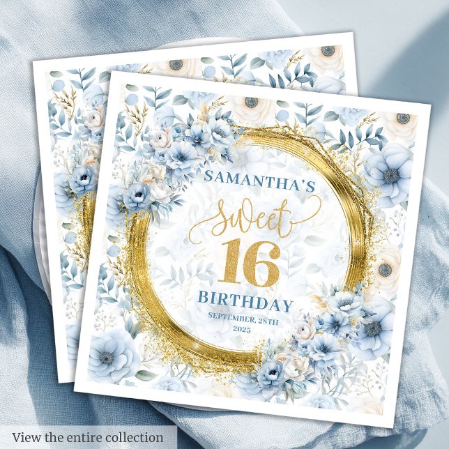 Personlig Light Blue Sweet sixteen Glitter Pappersservett (Personalized Light Blue Sweet Sixteen Glitters Napkins)