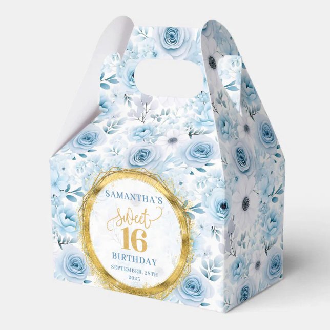 Personlig Light Blue Sweet sixteen Guld Glitter Presentaskar (Personalized Light Blue Sweet Sixteen Gold Glitter Favor Boxes)