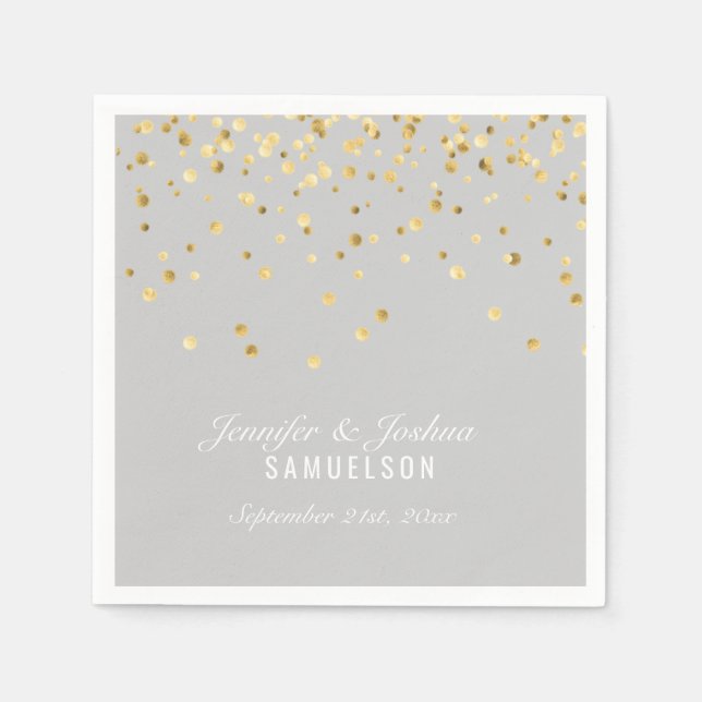Personlig LIGHT GRÅTT Guld Confetti Bröllop Pappersservett (Framsidan)