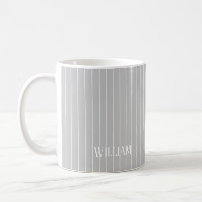 Personlig light grått streck kaffemugg (Vänster)