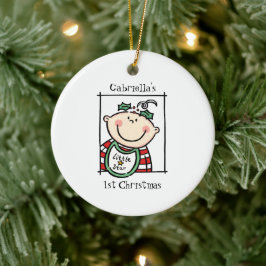 Personlig Light Skin Tone Baby Ansikte Baby 1st Julgransprydnad Keramik