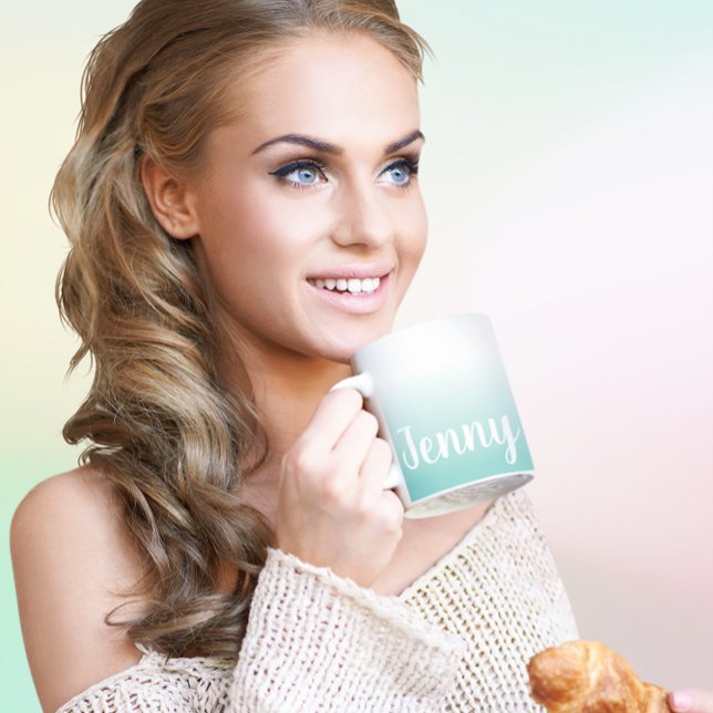 Personlig Light Teal and White Ombre Kaffemugg (Personalized Light Teal Gradient Coffee Mug)
