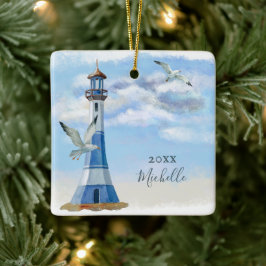 Personlig Lighthouse Nautical Beach-jul Julgransprydnad Keramik