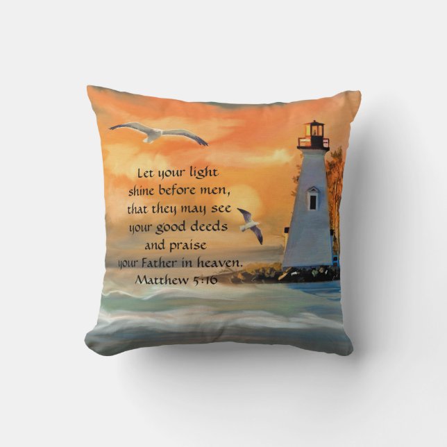 Personlig Lighthouse Sunset Bible Verse Pillow Kudde (Framsida)