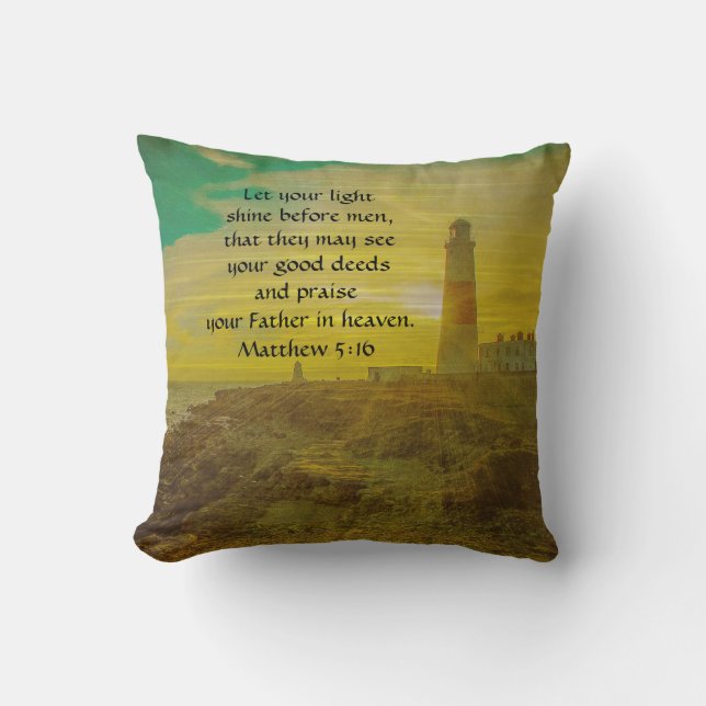 Personlig Lighthouse Sunset Bible Verse Pillow Kudde (Framsida)