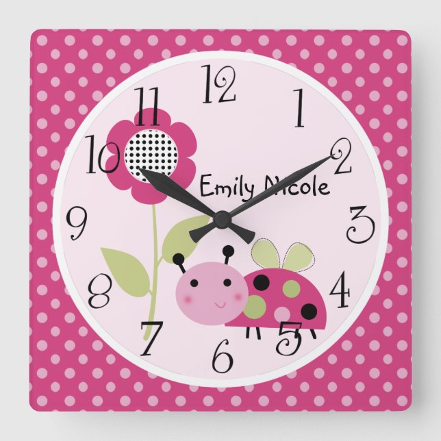Personlig Lil Little Ladybug Nursery Clock Fyrkantig Klocka (Framsida)