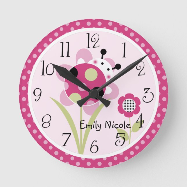 Personlig Lil Little Ladybug Nursery Clock Rund Klocka (Framsida)