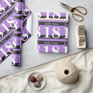 Personlig Lila 18:e födelsedag Rosa Polka dots Presentpapper