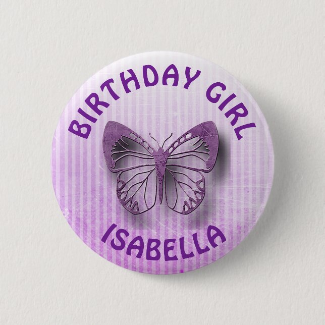 Personlig Lila Birthday Girl Butterfly Butterfly B Knapp (Framsida)