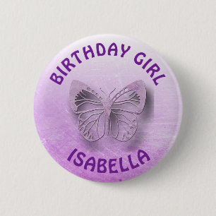 Personlig Lila Birthday Girl Butterfly Butterfly B Knapp