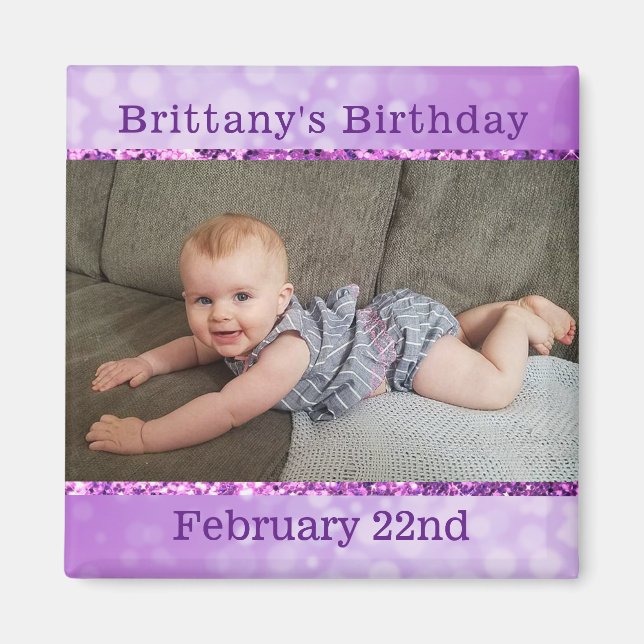 Personlig Lila Birthday Reminder Magnet (Framsidan)