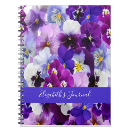 Personlig lila blå vit blommande penséblommor anteckningsbok