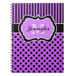 Personlig Lila Black White Stripe Polka dots Anteckningsbok Med Spiral