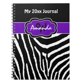 Personlig Lila Black White Zebra Journal 2 Anteckningsbok Med Spiral