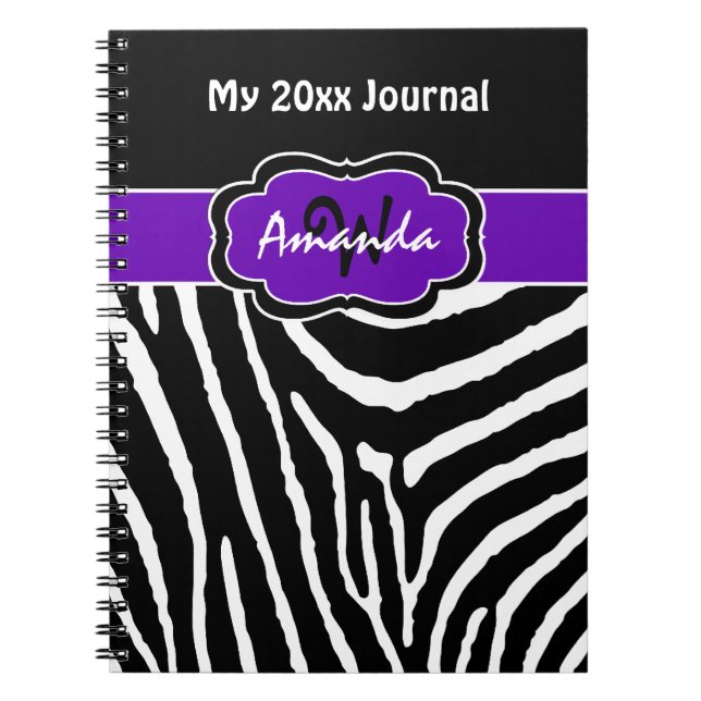 Personlig Lila Black White Zebra Journal 2 Anteckningsbok Med Spiral (Framsidan)