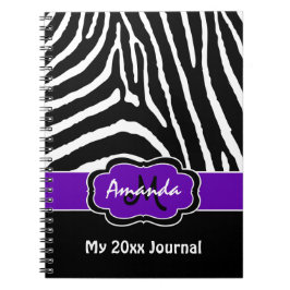 Personlig Lila Black White Zebra Journal Anteckningsbok
