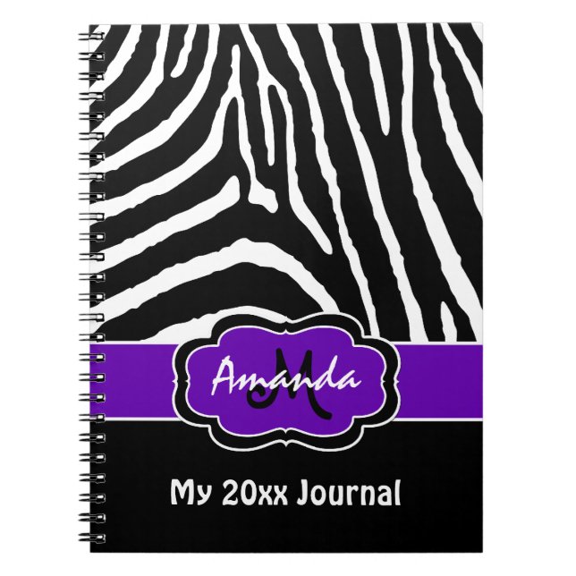 Personlig Lila Black White Zebra Journal Anteckningsbok (Framsidan)