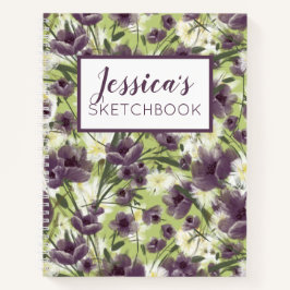 Personlig Lila Blommigt Sketchbook Journal