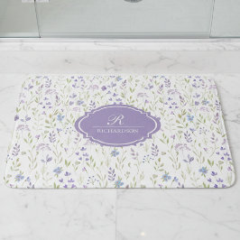 Personlig lila blomster monogram badrumsmatta