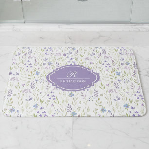 Personlig lila blomster monogram badrumsmatta