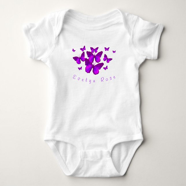 Personlig Lila Butterflies Baby Bodykostym T Shirt (Framsida)