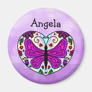Personlig Lila Butterfly Heart Mandala Magnet