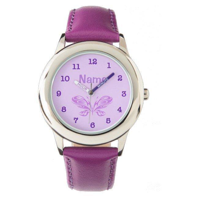 PERSONLIG Lila Butterfly Kid Watches Girls Armbandsur (Framsida)